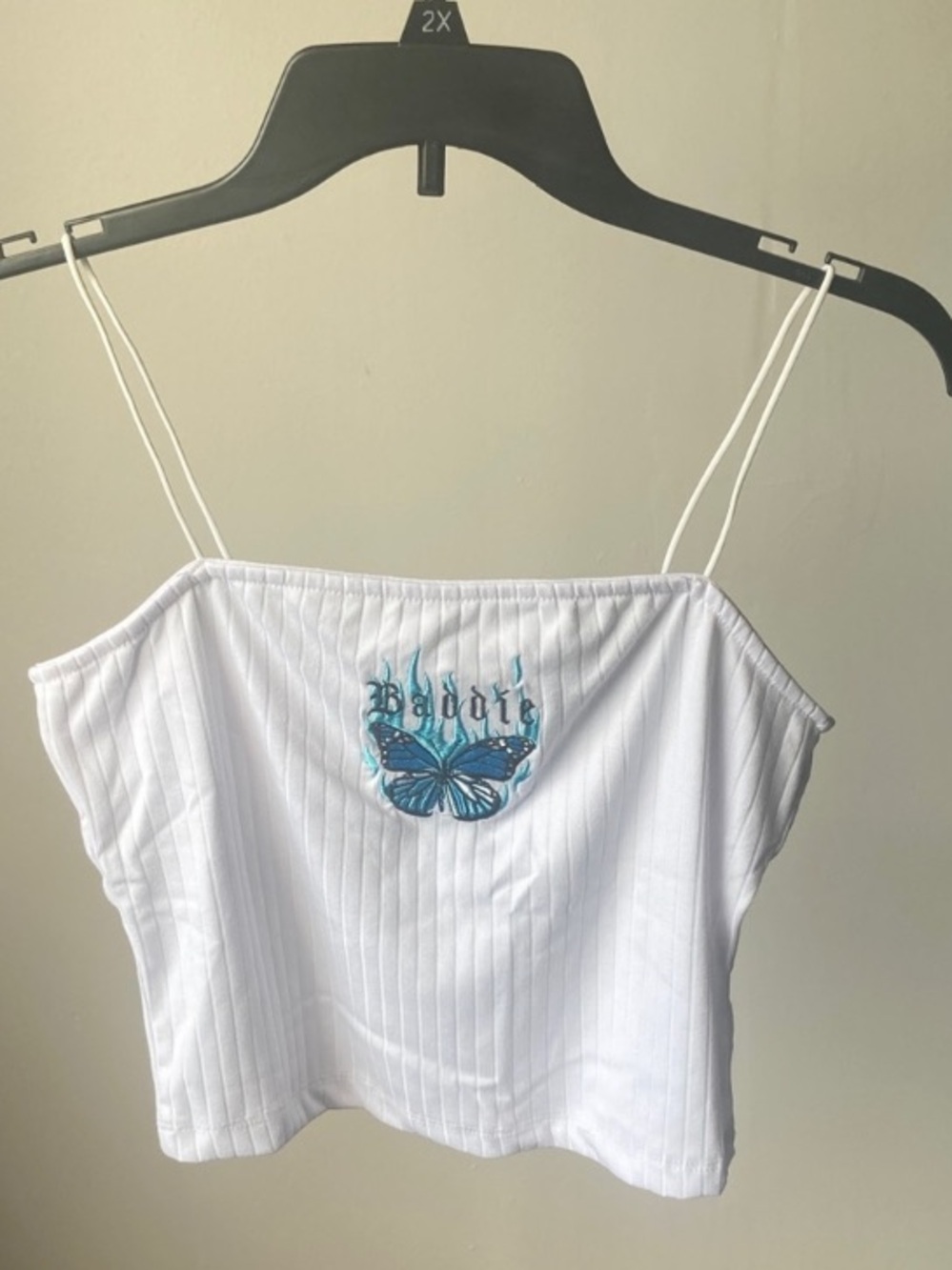 Rue21 top embroidered baddie butterfly white ribbed top casual boho L jr - Picture 5 of 16